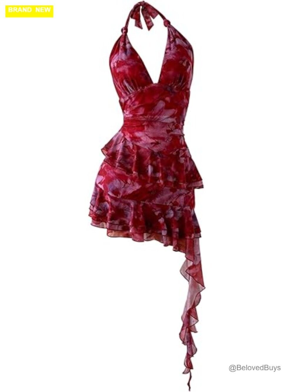 Y2k Halter Mini Dress Mesh Floral Ruffle Backless Summer Party Dress